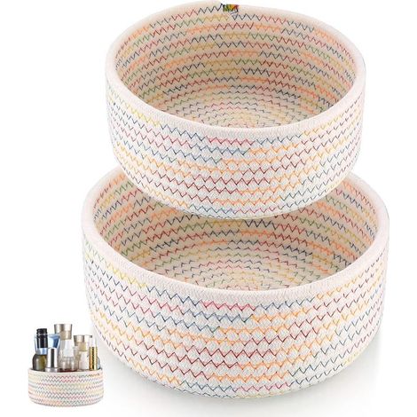 2 pcs paniers de rangement en corde de coton tressé, accessoires de table à langer de salle de bain, organiseur de panier tressé pour décoration de chambre enfant, jouets (couleur) (1/5)