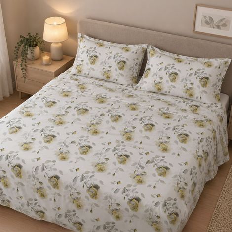 Copripiumino Matrimoniale Sada, Federa Inclusa, in Raso, Lavabile in Lavatrice, 300x250 cm Giallo (1/4)