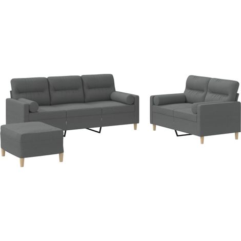 Ensemble de Canapé  Sofas 3 pcs coussins gris foncé tissu (1/5)