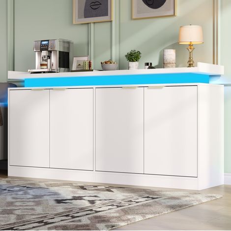 Sideboard 160 x 39 x 83 cm mit LED, 4 Türen, Weiß aus MDF HAVRYA (1/5)