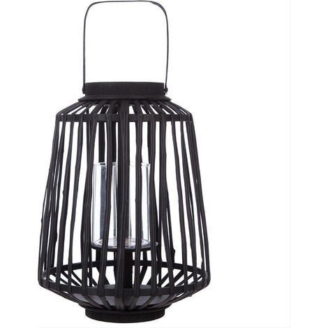Lanterne Déco en Rotin et Verre pour Bougie 12cm - Noir - SILUMEN (1/5)