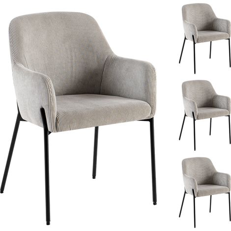 Lot de 4 chaises repas 57x57x83 cm en velours côtelé gris (1/5)