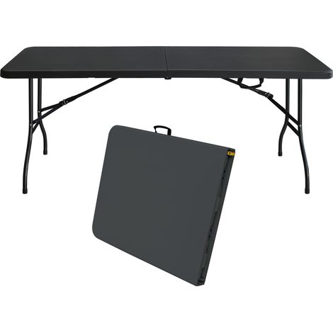 Mesa plegable portátil de 180 cm, resistente, negra, con asa, para camping y hogar (1/5)