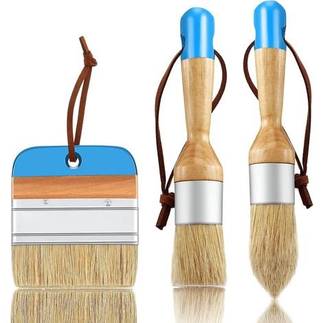 3-piece chalkboard paintbrush set - Oval, round and flat pointed brushes for furniture boards and interior decoration (blue) (1/5)