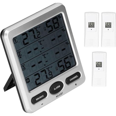 Feuchte- und Temperaturmessgerät mit LCD-Digitalanzeige, Thermometer und Hygrometer mit 3 externen Sensoren TSWS10