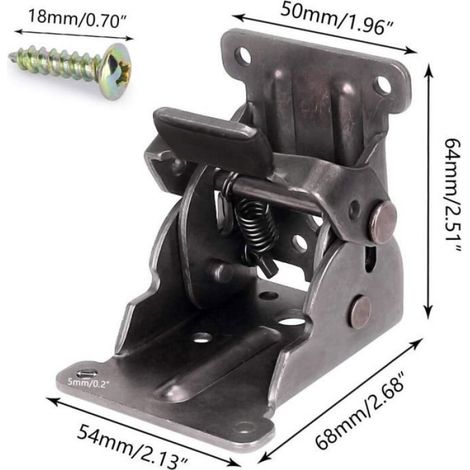 Lot de 4 supports pliants, supports d'extension pliables autobloquants avec vis pour pieds de table et lit en Acier allié Black brut (1/4)