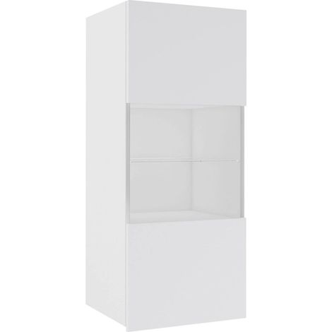 Armario de pared Remus I, Blanco + Blanco brillante, 117x45cm, Número de puertas: 132cm, Vidrio templado, Aglomerado laminado