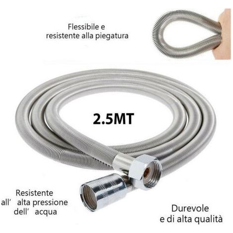 Flexible de douche en acier inoxydable 150cm, double protection contre l'emmêlement Marque internationale-Flexible de douche extrêmement flexible, flexible métallique avec raccord pivotant (1/4)