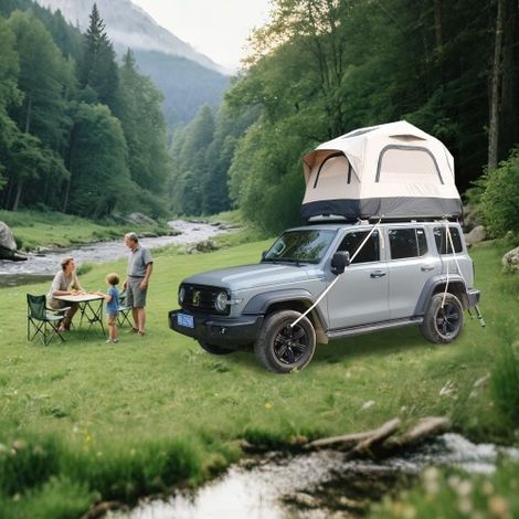 Aufblasbare Campingzelte mit Handpumpe, aufblasbares Zelt auf dem Dach -Beige+schwarz