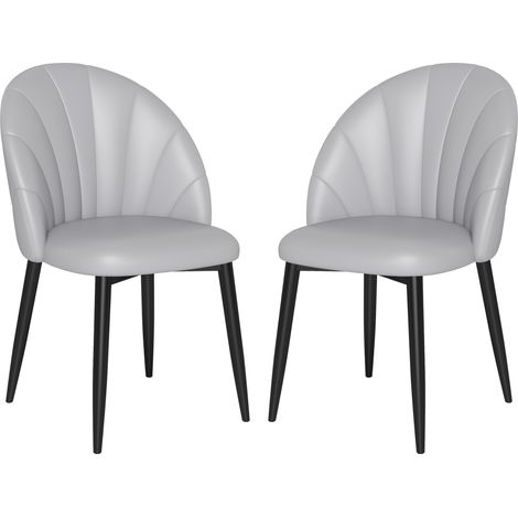 HOMCOM Set 2 Sedie da Pranzo Schienale a Conchiglia in Pelle PU Grigio Chiaro