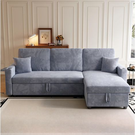 Sofá cama esquinero 207,5 x 142 x 84,5 cm con almacenaje, USB y Type-C, gris HAVRYA (1/5)