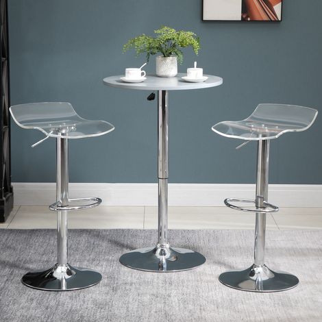 Lot de 2 tabourets de bar à hauteur réglable, tabourets de cuisine hauts avec assise pivotante et repose-pieds, en métal et acrylique, 39 x 39 x 67-87 cm, transparents (1/5)