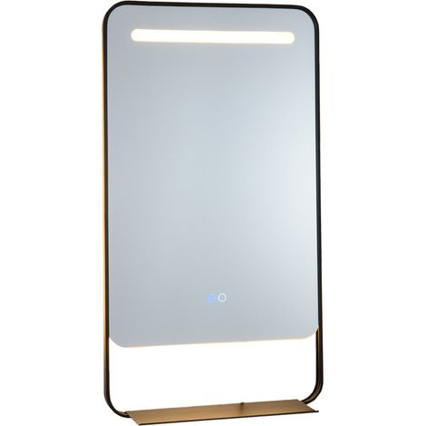 80 x 60 cm LED bathroom mirror with shelf, aluminum frame, makeup mirror, gold