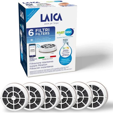 Laica FD06A Fast Disk Ricambio Filtro per Acqua a Carboni Attivi 6 Pezzi 120 L colore Bianco