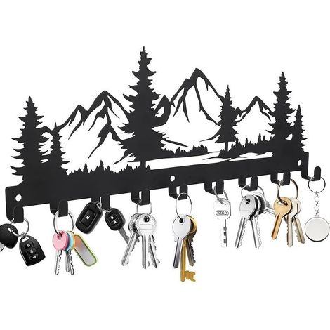 Porte-clés mural en métal, support à Clés, barre porte-cléss, panneau porte-clés avec 9 crochets, suspension Porte-Clés pour entrée, maison, salon (1/5)