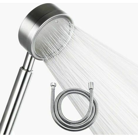 Pommeau Douche Pression Acier Inox 304 et Flexible Douche 1.5m,Pommeau Douche Economiseur d'eau,Douchette Douche salle de bain (Douchette+ 1,5mTuyau) (1/5)