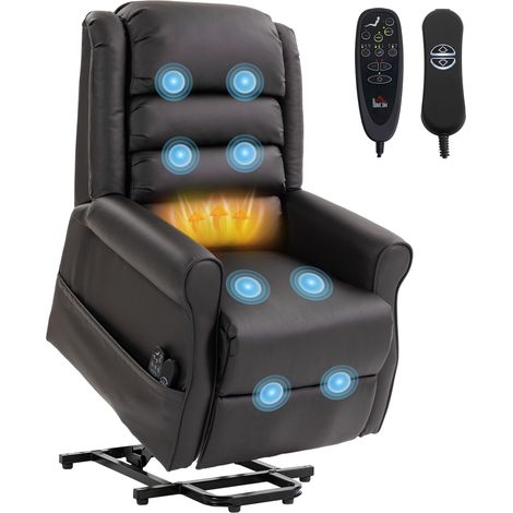 Elektrischer Aufstehsessel mit Vibrationsmassage und Wärmefunktion, Senioren-Sessel aus braunem PU-Leder (1/5)