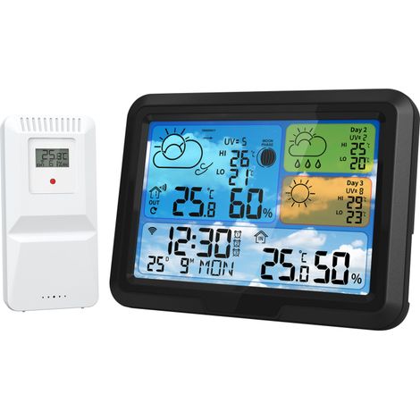 Station météo WiFi, thermomètre intérieur/extérieur, contrôle par application, affichage couleur, prévisions météo numériques, phase lunaire, UV (1/5)