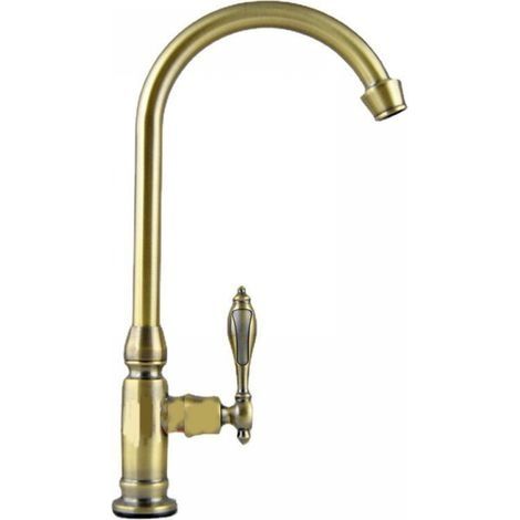 Robinet de Cuisine Mitigeur Robinet Laiton Brossé,Eau Froide Robinet Rotatif Lavabo,Robinet de Lavabo avec Tirette pour Vasque et Lave Mains,Bronze antique (1/5)