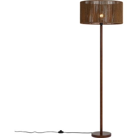 QAZQA Floor Lamp Walnut Wood with Brown Paper Rope Shade 50/50/25 (1/5)