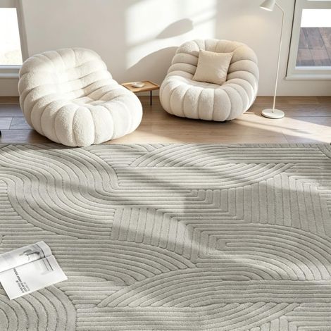 Tapis de salon doux et stable au sol, motif géométrique relief gris 160 x 120 cm, pour chambre et séjour (1/5)