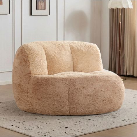 Pouf canapé lounge XXL en fausse fourrure 110 x 106 x 77 cm marron/camel OKMYHOME (1/5)