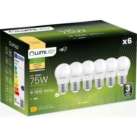 6x LED-Lampe E27 Kugel P45 10W = 75W 1100lm 3000K warmweiß 180° LUMILED