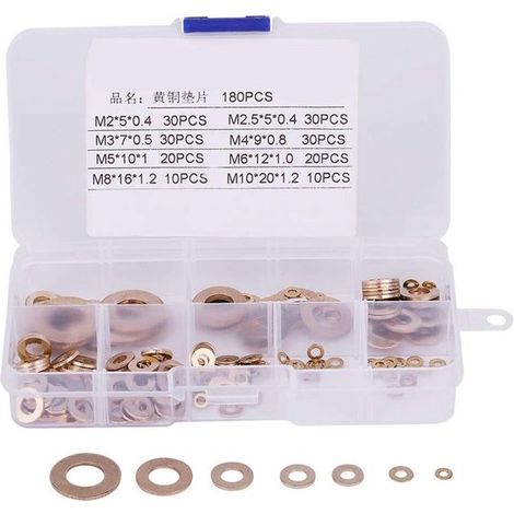 Dailygoods - Anillo plano de latón - Surtido de 180 piezas - Resistente a la corrosión - 8 tamaños - Anillo de sellado métrico - Para uso general (1/5)