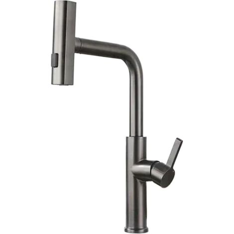 Robinet de cuisine Robinets de cuisine en acier inoxydable à poignée à 3 modes, pulvérisateur à cascade monté sur le pont à un trou, robinet d'évier mélangeur froid et chaud (1/5)
