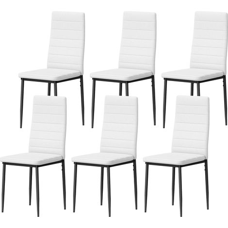 Lot 6 chaises modernes rembourrées lin synthétique, blanc, 41x50x97 cm, dossier haut, pieds métalliques (1/5)