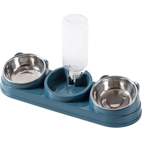 Comedero para gatos con función de inclinación y bebedero de PP y acero inoxidable. Ideal para varias mascotas. Color azul os，3 piezas，acero，azul (1/5)