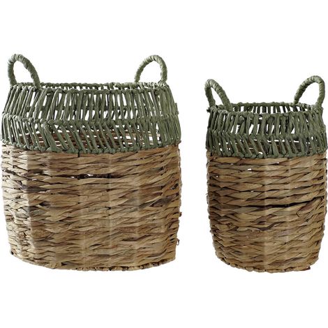 DKD Home Decor Set de 2 Cestas en Ratán Vert Naturel (1/4)