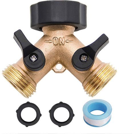 Raccord Tuyau Arrosage - Séparateur Robinet 2 Voies en Laiton 3/4" - Vanne Marche/Arrêt Indépendante - Pour Jardin Maison Extérieur - 1 Pièce