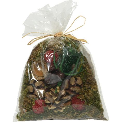 Sacco con fiori secchi decorazione natalizia per presepe da 20 cm -Verde e Bianco (1/4)
