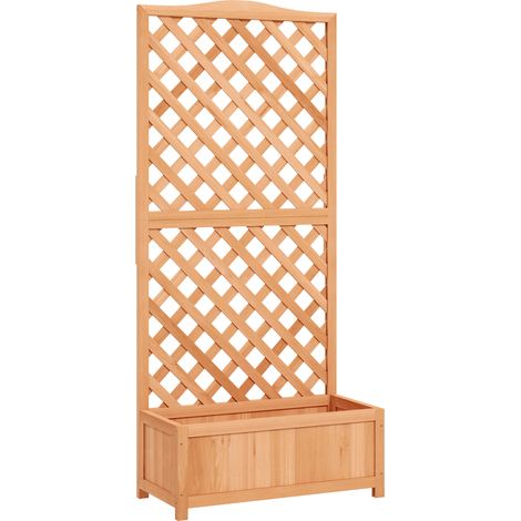 Jardinière sur pied avec treillis, bac à fleurs en bois massif, fond à lattes, 76 x 36 x 170 cm, couleur marron (1/5)