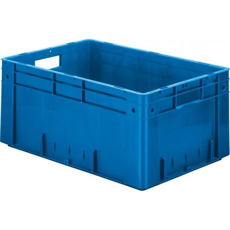 Conteneur de transport L600xB400xH270mm bleu PP, capacité lourde, passage traversant, côté fermé (1/2)