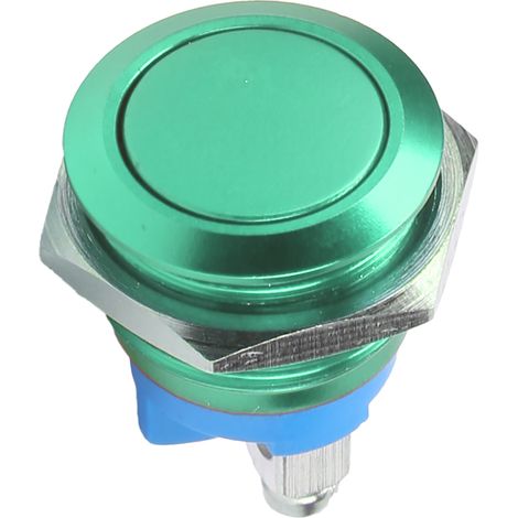 Interrupteur à bouton métallique en acier inoxydable, tête plate ronde de 16 mm, étanche, à réarmement automatique, alimentation 220 V (vert) (1/5)