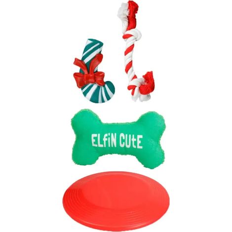 Lot 4 Jouets Noël Chien Peluche Pain d'Épice Corde Disque Vol (1/3)