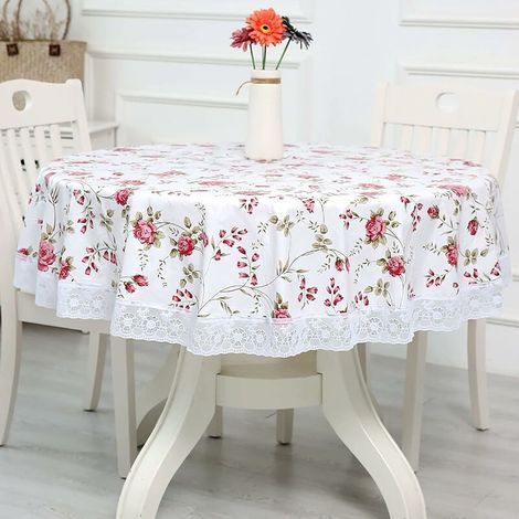 Mantel redondo de PVC de 180 cm, con estampado floral y de encaje, resistente a las manchas e impermeable, ideal para comedor, jardín o cafetería. (1/5)