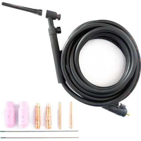 Torche de soudure TIG 17V – Valve manuelle – Longueur 4m – Raccord 10/25 – 2 électrodes tungstène Ø 1.6mm – 2 buses céramiques GR5 – Awelco (1/5)
