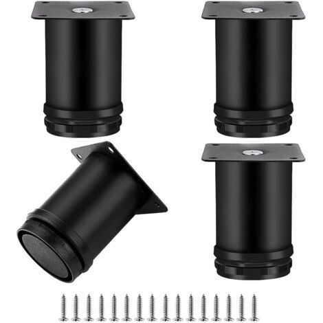 4 Pièces Pieds de Meubles Réglables, Pieds de Meubles Ronds Métal Acier Inoxydable Canapé Jambe Table Pieds, Hauteur Réglable 0-10 MM, 50x80mm Noir