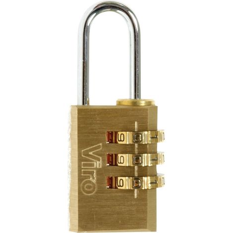 Viro lucchetto combinazione larghezza 21mm corpo ottone massiccio arco acciaio cromato combinazione a 3 cifre (1/2)