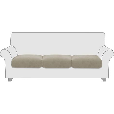 Velvet Sofa Seat Cushion Covers, Stretch Sofa Cushion Slipcovers Non Slip with Elastic Bottom, Couch Cushion Covers for Individual Cushions (3 pièces Régulier,Kaki) (1/5)