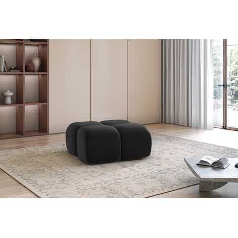 Polsterhocker Designerhocker DARCY 85x85 cm in Stoff Salvador Schwarz (1/2)