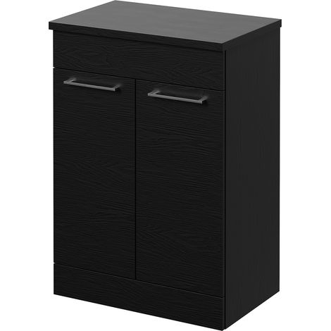 Napoli 390 Nero Oak 600mm 2 Door Vanity Unit for Countertop Basins - 600mm - Chrome 160mm Handle