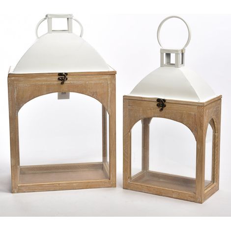 Set 2 Lanterna anticata in legno e metallo decorativa da esterno vintage -Rettangolare BIg / Nero (1/4)
