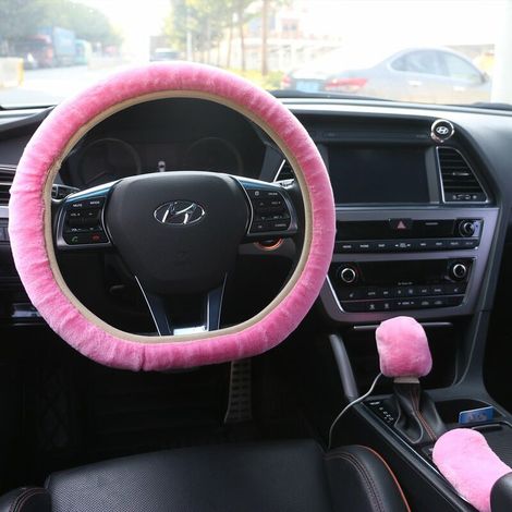 Faux wool steering wheel cover, steering wheel cover, handbrake cover and steering wheel protector, universal car steering wheel cover plush telescopic steering wheel cover (1/5)