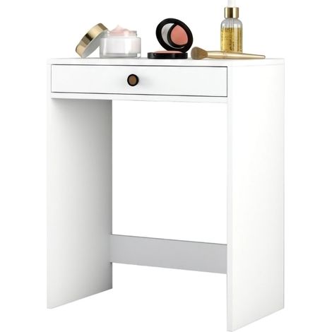 Toletta Carde, Mueble de Maquillaje con Espejo, un Cajón, Estructura Negra, 70x85x40h cm Blanco