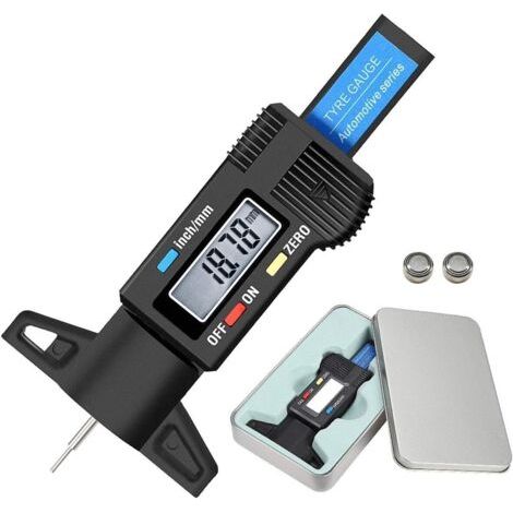 Jauge de Profondeur Numérique de Pneu, LCD 0-25.4mm avec Boîte de Fer et Batterie de Secours pour Auto et Moto