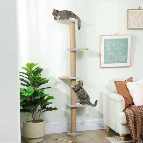Wand-Kratzbaum mit 5 Ebenen, 180 cm, Sisal, Hellgrau HAVRYA (1/4)